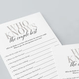 Silver Anniversary Party Game Who Knows The Couple Best