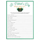 Fun St Patrick's Day Game Most Likely To by LittleSizzle