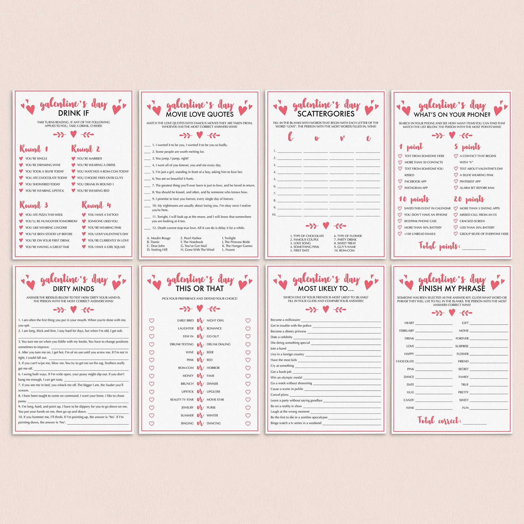 8 Fun Galentines Day Party Games Instant Download by LittleSizzle