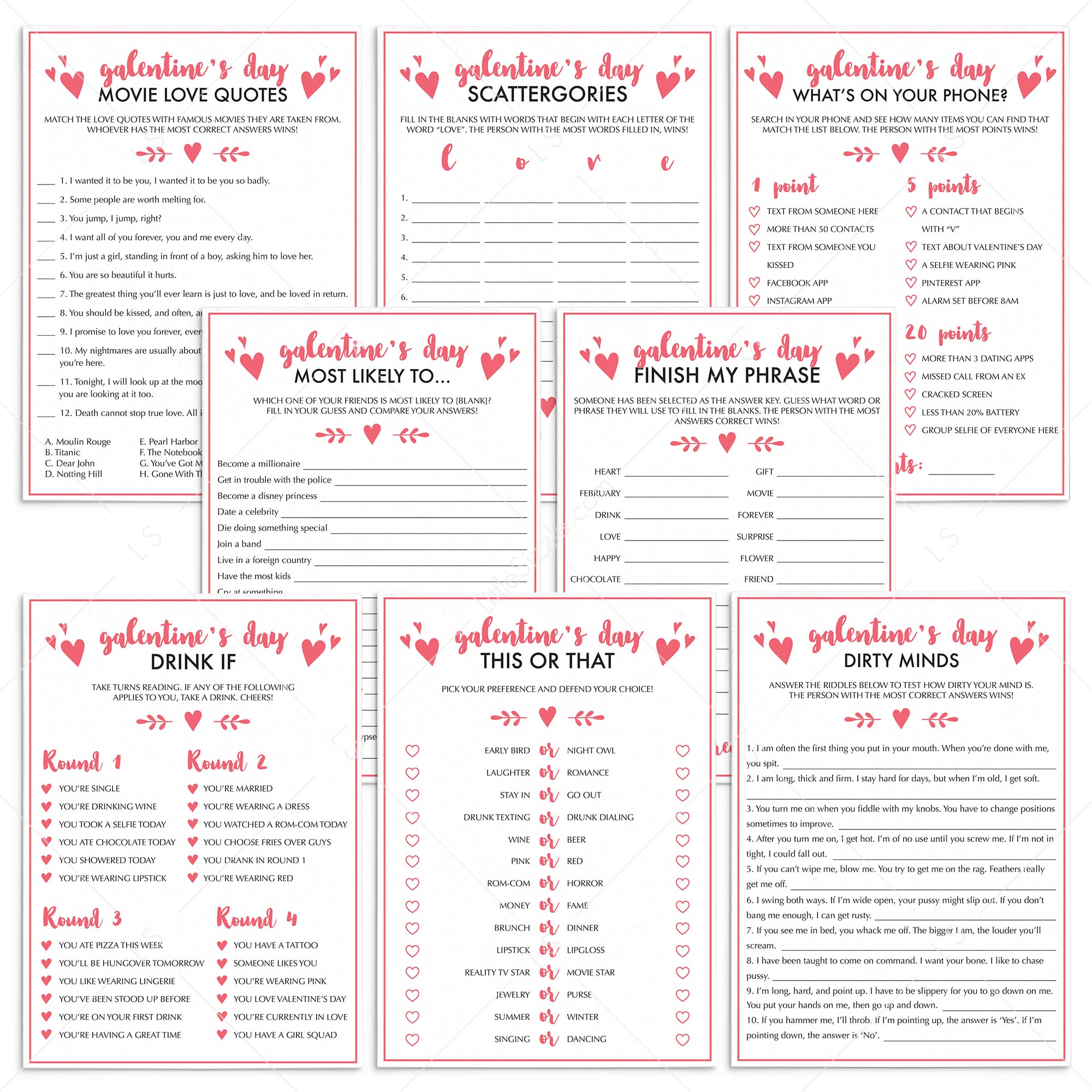 8 Fun Galentines Day Party Games Instant Download by LittleSizzle