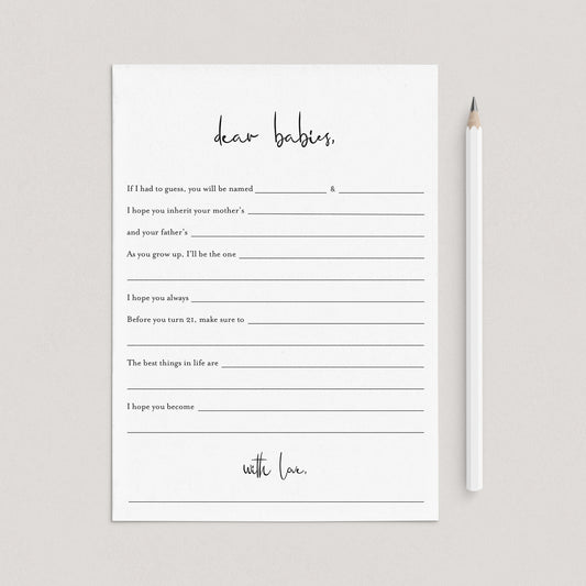 Twins Baby Shower Game Printable Dear Babies Modern Minimalist by LittleSizzle