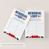 Printable Memorial Day Game Bundle with Red Poppies