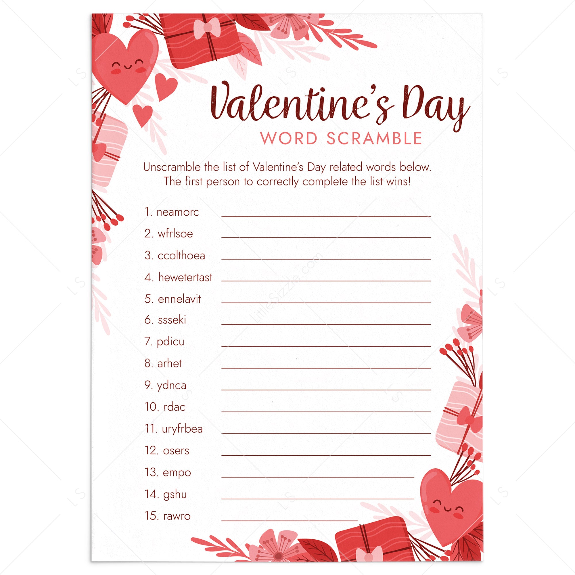 Printable Valentine's Day Word Scramble Game by LittleSizzle