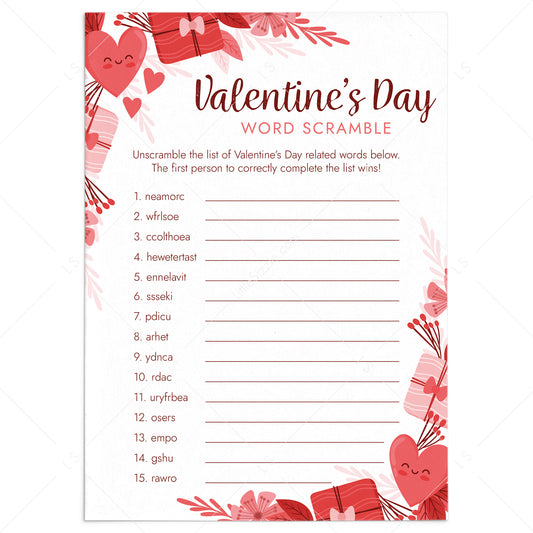 Printable Valentine's Day Word Scramble Game by LittleSizzle