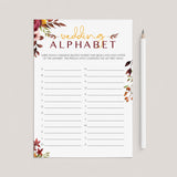 Boho Theme Wedding Shower Game Printable Wedding Alphabet by LittleSizzle