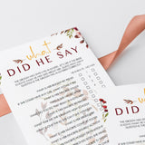 Fall Wedding Shower Game What Did He Say Editable Template