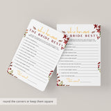 Burgundy Wedding Shower Game How Well Do You Know The Bride