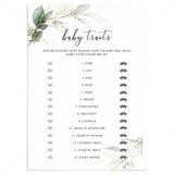 Gold and Greenery Theme Baby Shower Game Baby Traits Printable by LittleSizzle