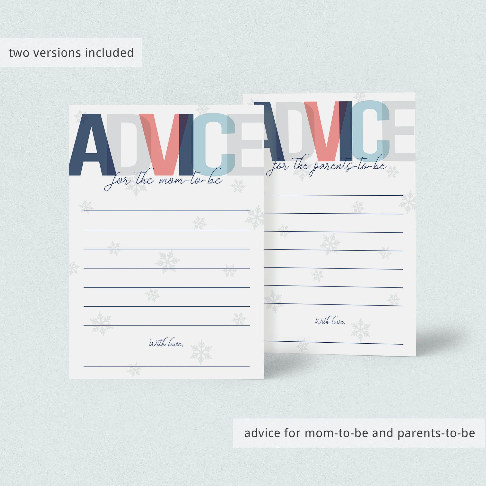 Printable advice cards for winter shower by LittleSizzle