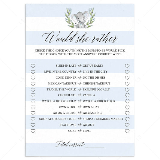 Boy baby shower game would she rather printable by LittleSizzle
