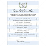 Boy baby shower game would she rather printable by LittleSizzle