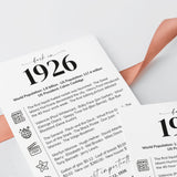 100th Birthday Table Decor Custom Back in 1926 Facts Printable