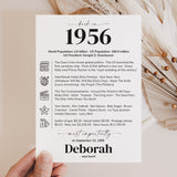 70th Birthday Table Decor Custom Back in 1956 Facts Printable