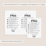 60th Birthday Table Decor Custom Back in 1966 Facts Printable