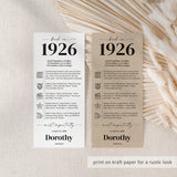100th Birthday Place Cards Personalized Back in 1926 Facts Printable