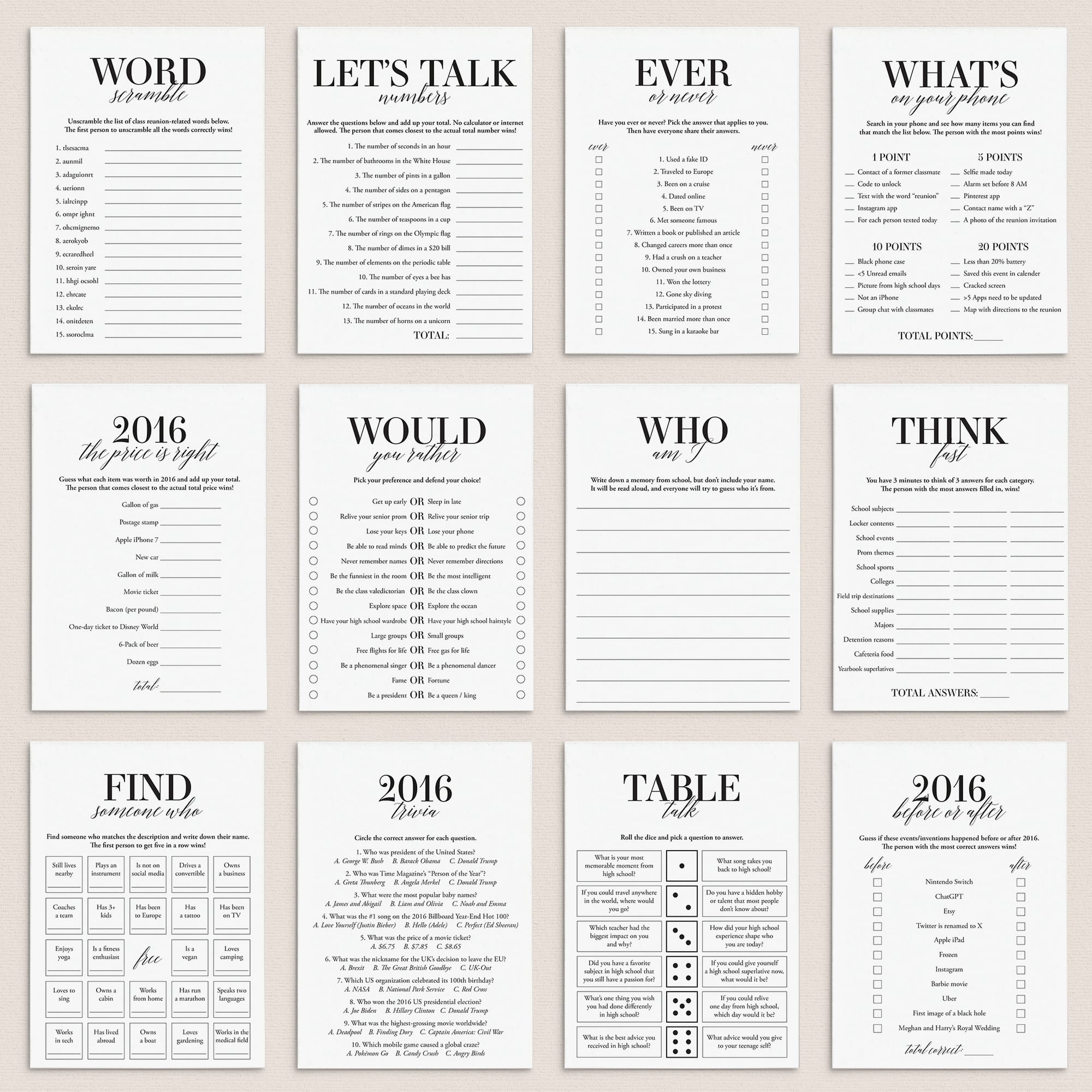 10th Class Reunion Games Printable Class of 2016 High School Reunion by LittleSizzle