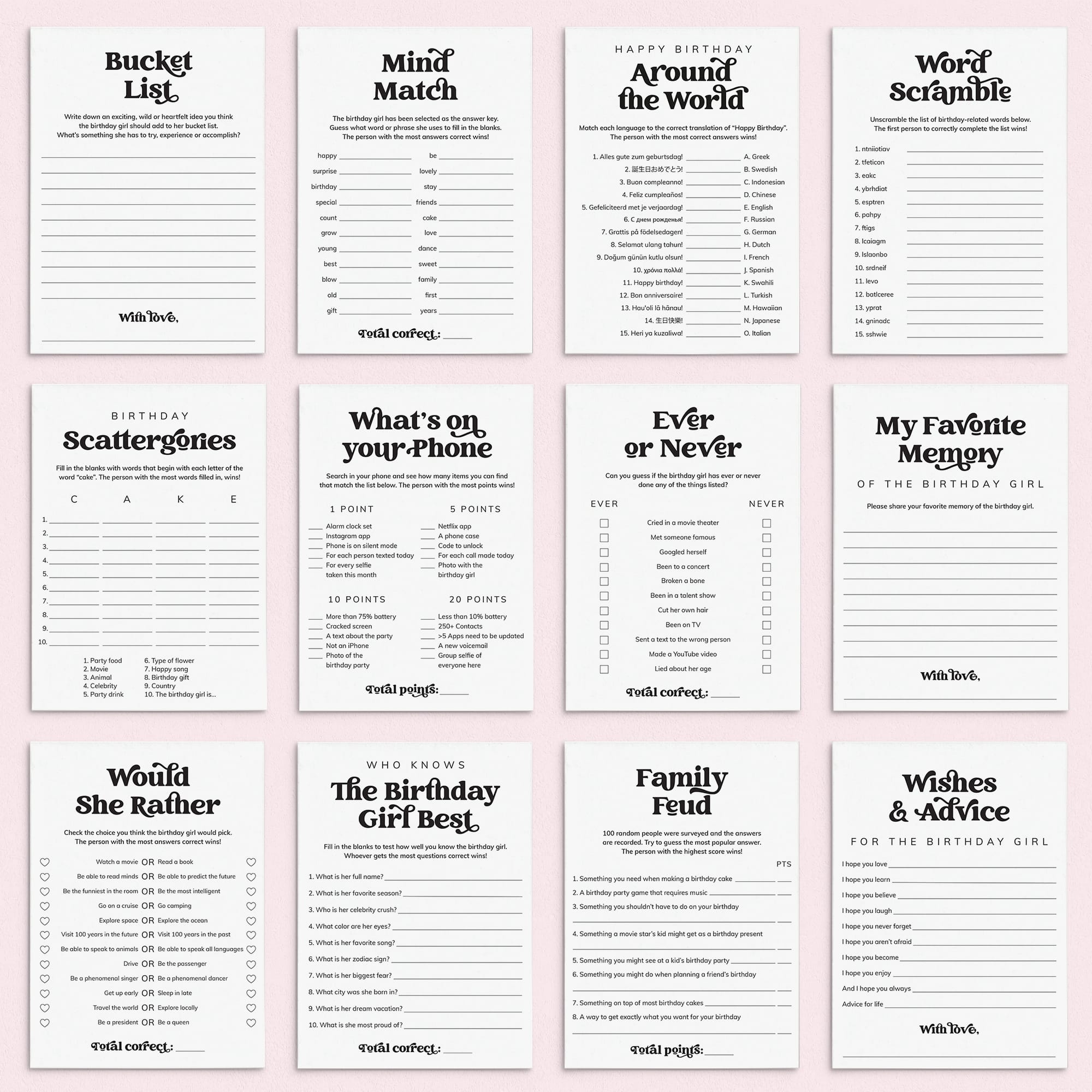 Birthday Games Bundle for Women Printable | 12 Adult Birthday Games & Activities by LittleSizzle