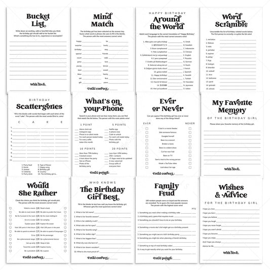 Birthday Games Bundle for Women Printable | 12 Adult Birthday Games & Activities by LittleSizzle