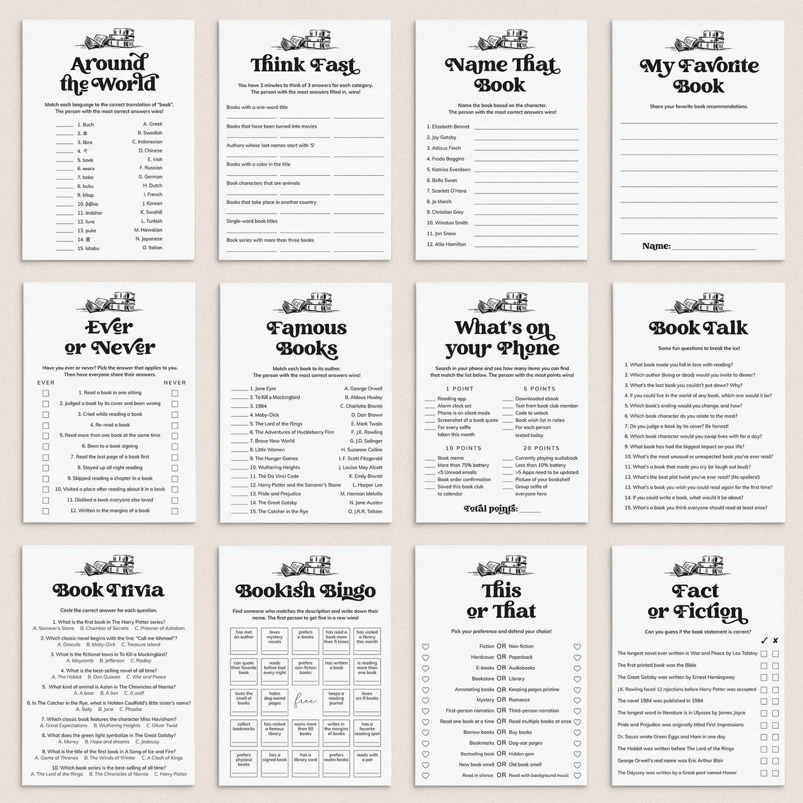 Book Club Games Printable | Reading Group Games & Activities – LittleSizzle