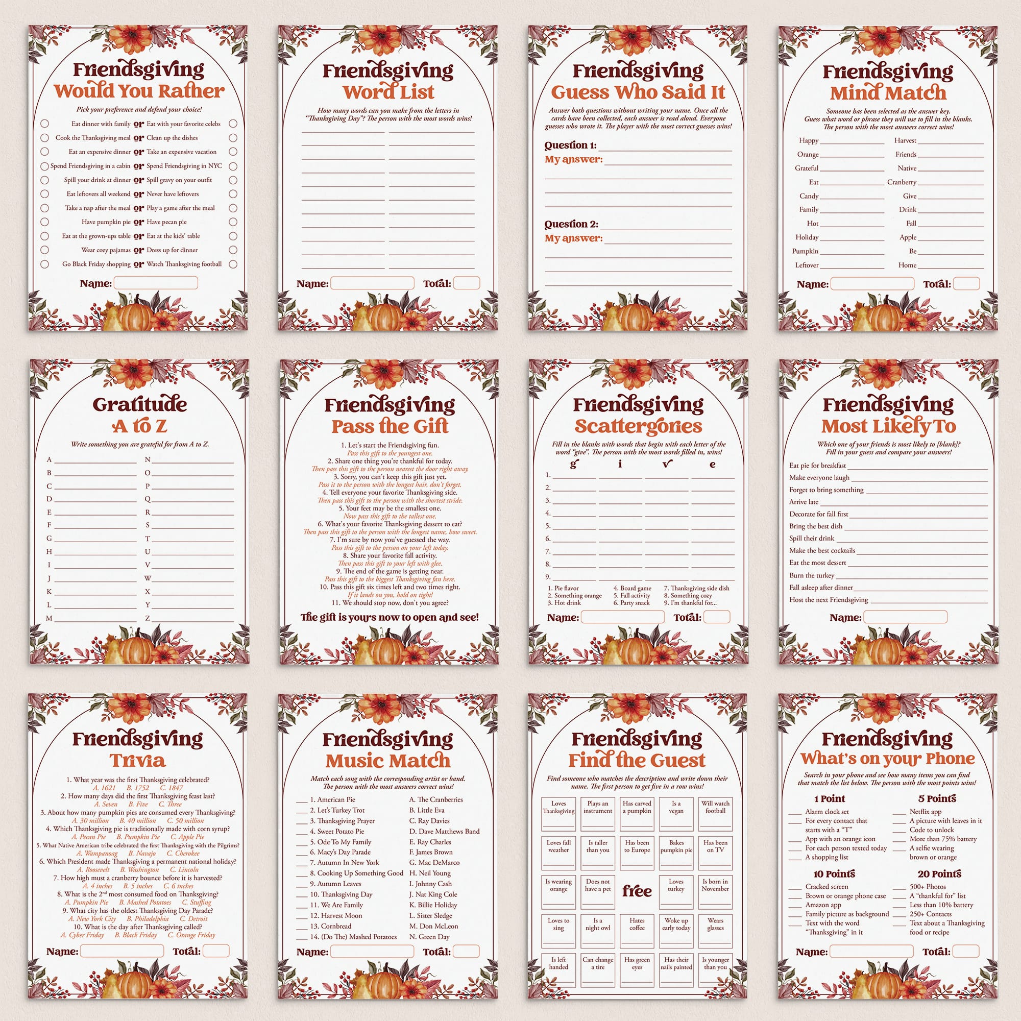 Friendsgiving Games for Adults Printable by LittleSizzle