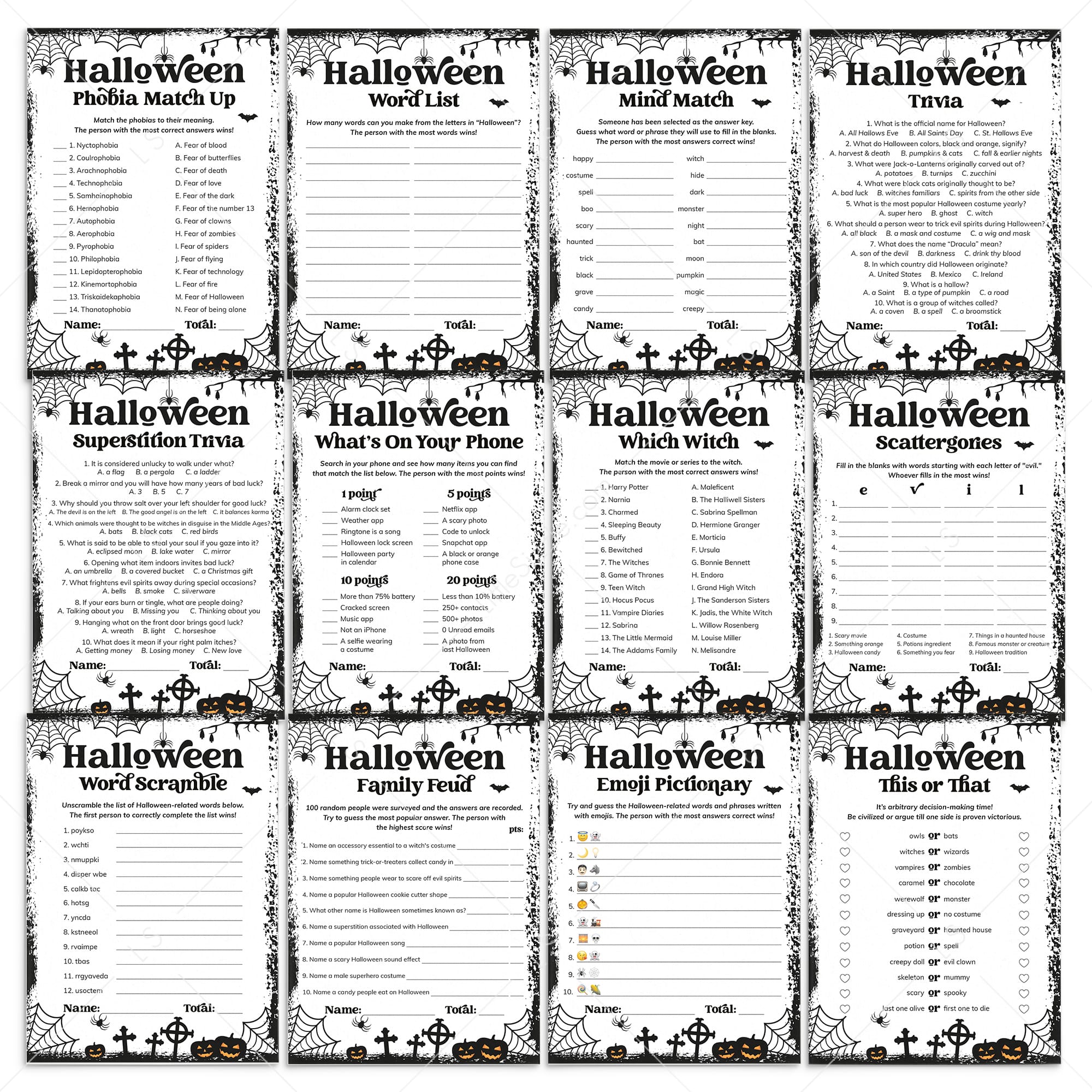 Adult Halloween Games for Parties Printable by LittleSizzle