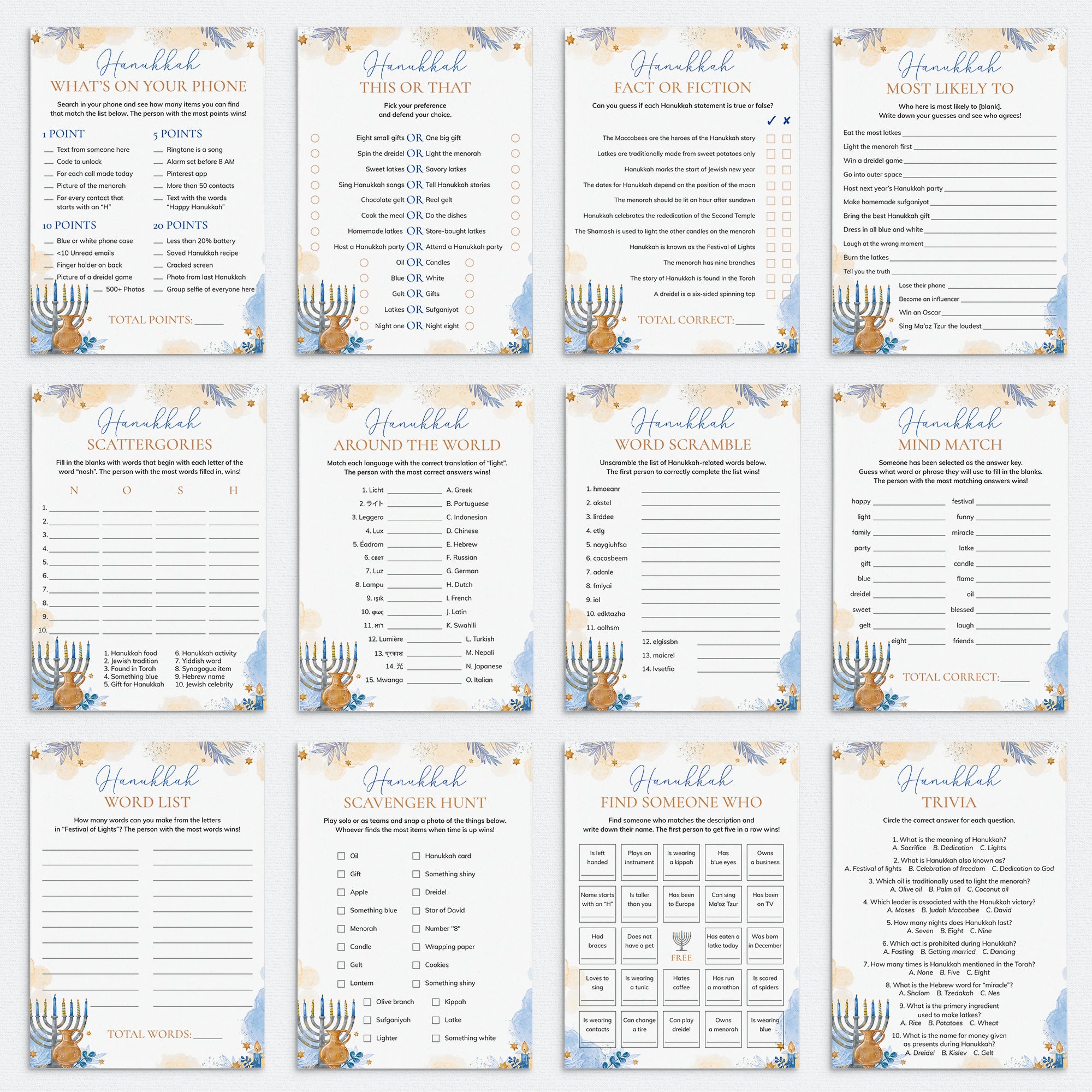 Hanukkah Games Bundle Printable by LittleSizzle