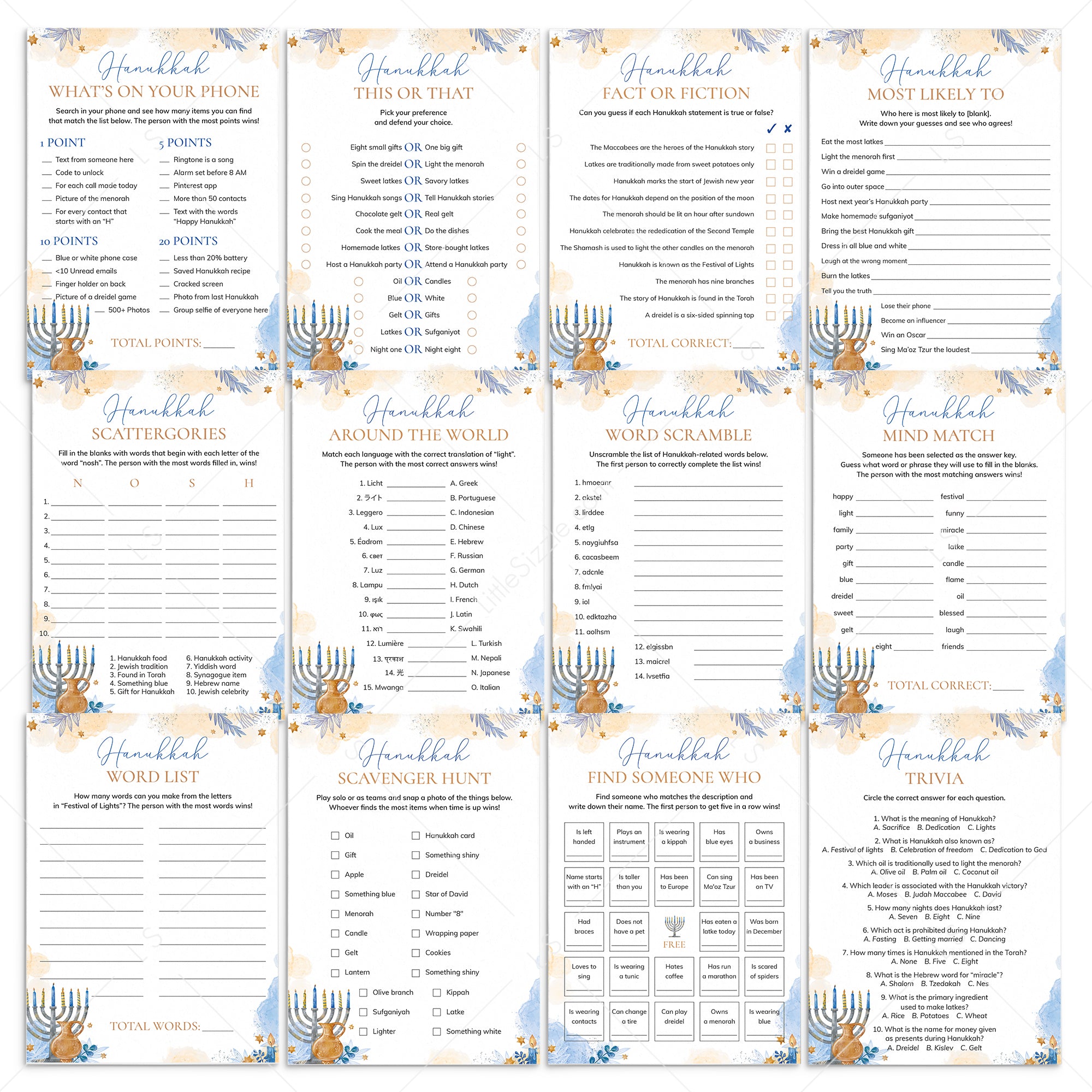 Hanukkah Games Bundle Printable by LittleSizzle