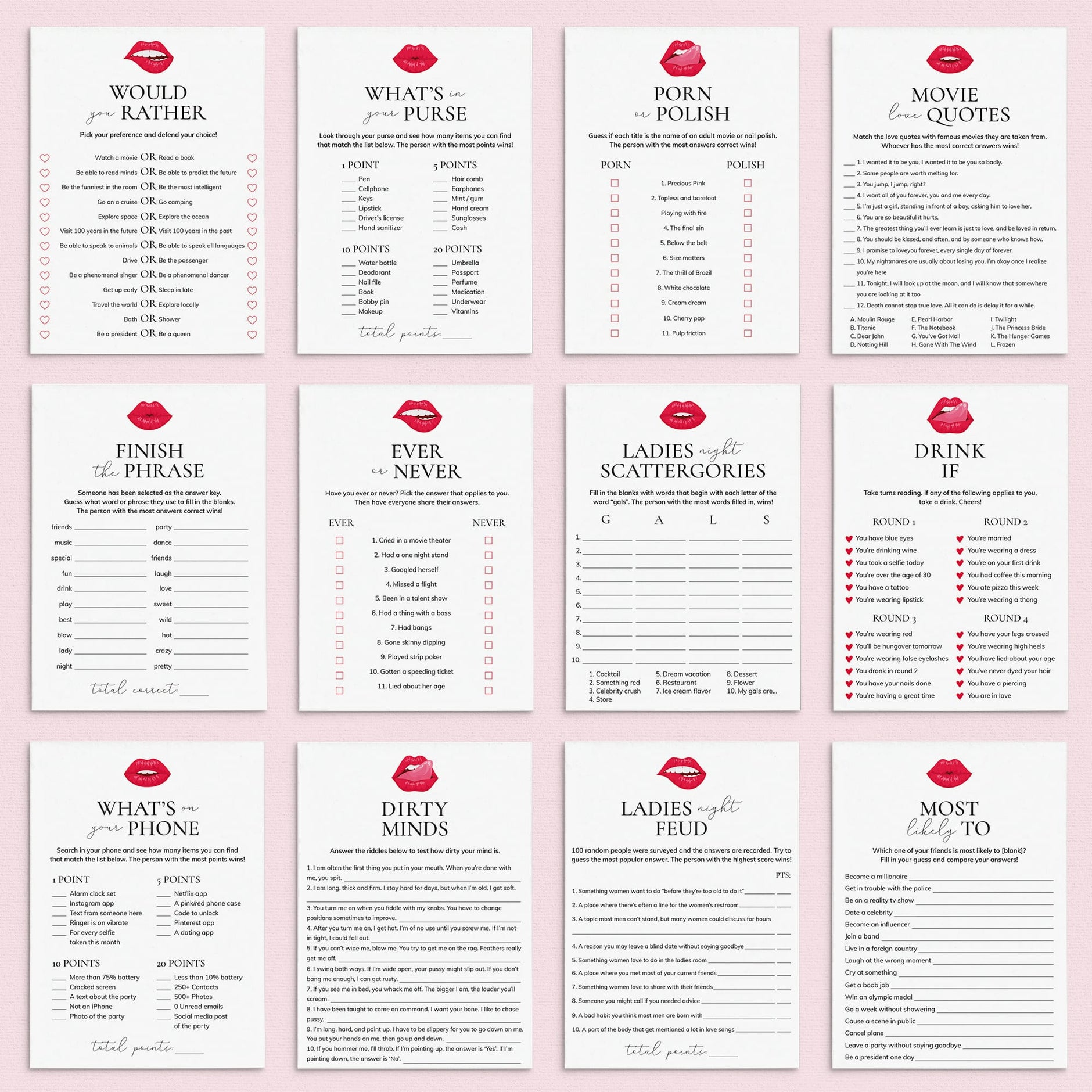 Ladies Night Games Printable | Best Girls Night Games Downloadable ...