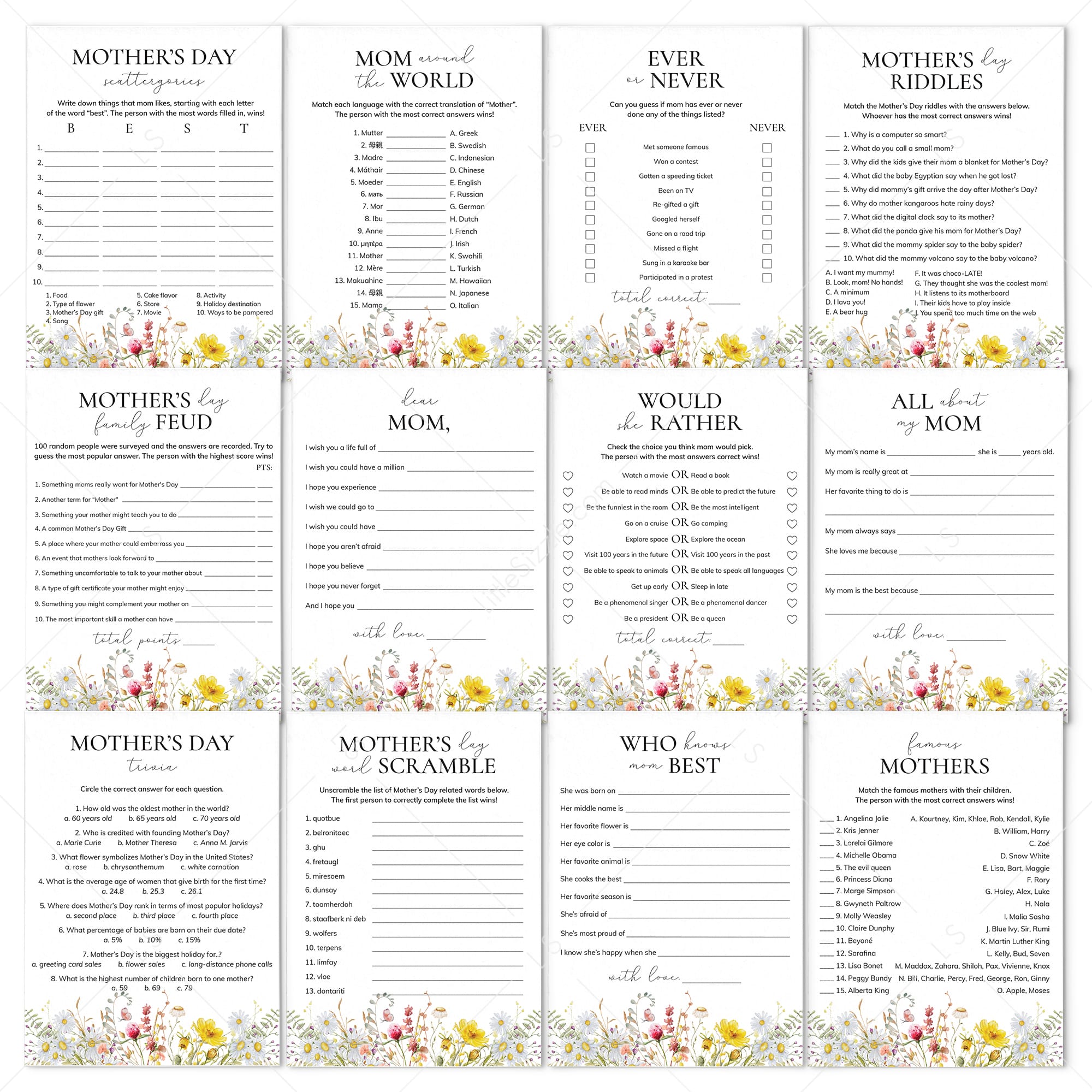 Mothers Day Game Bundle Printable by LittleSizzle