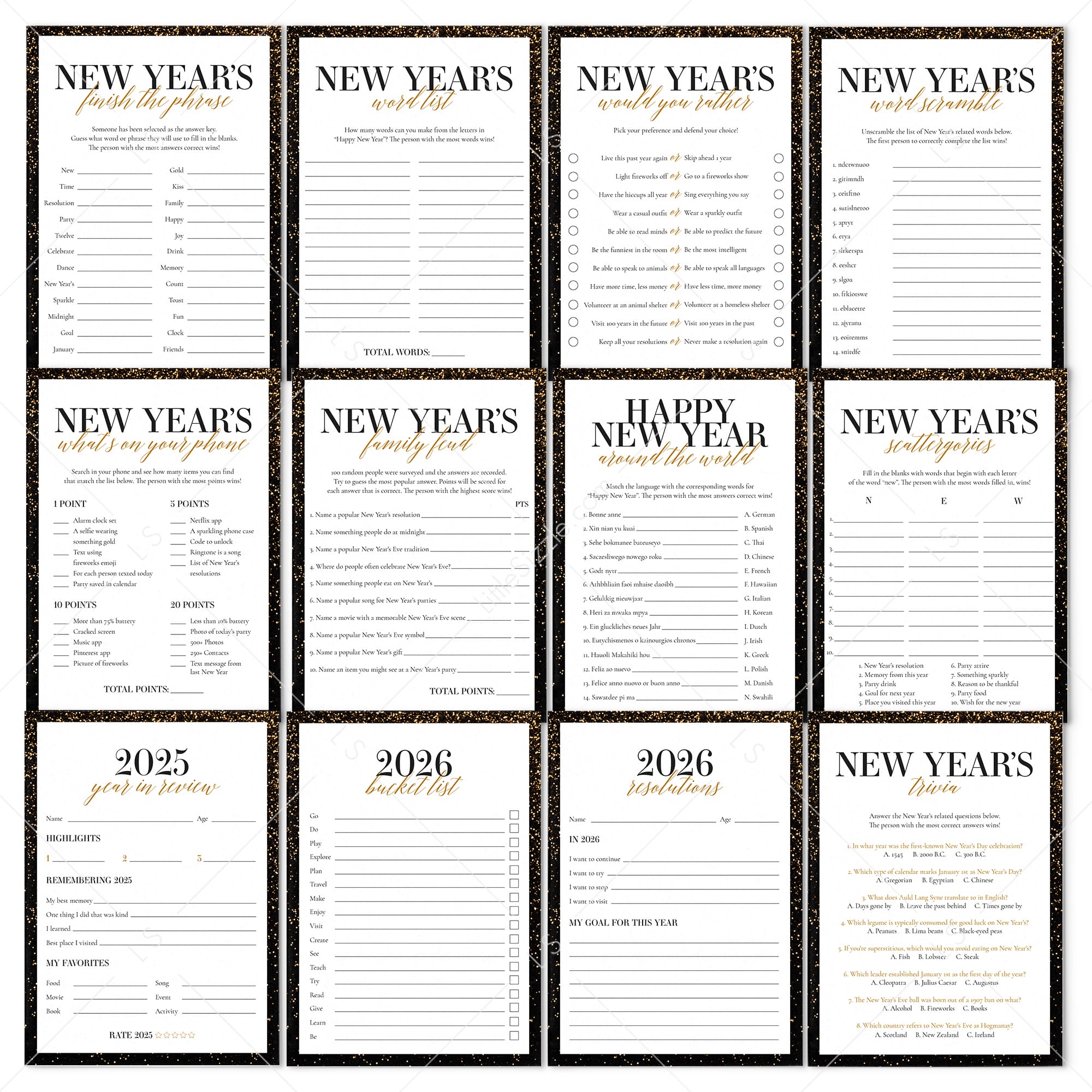 2025 2026 New Year's Eve Party Games Bundle Printable by LittleSizzle