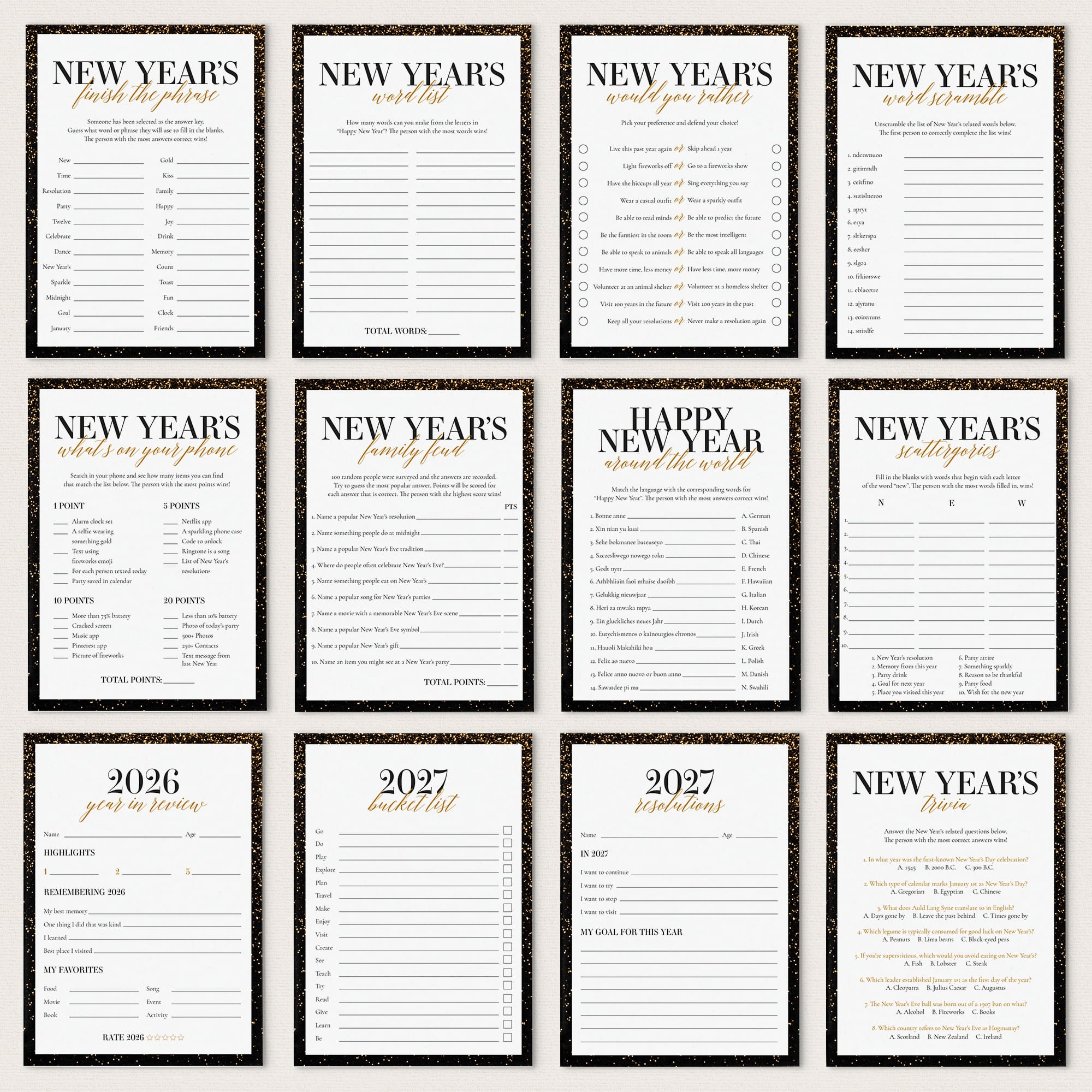 2026 2026 New Year's Eve Party Games Bundle Printable by LittleSizzle