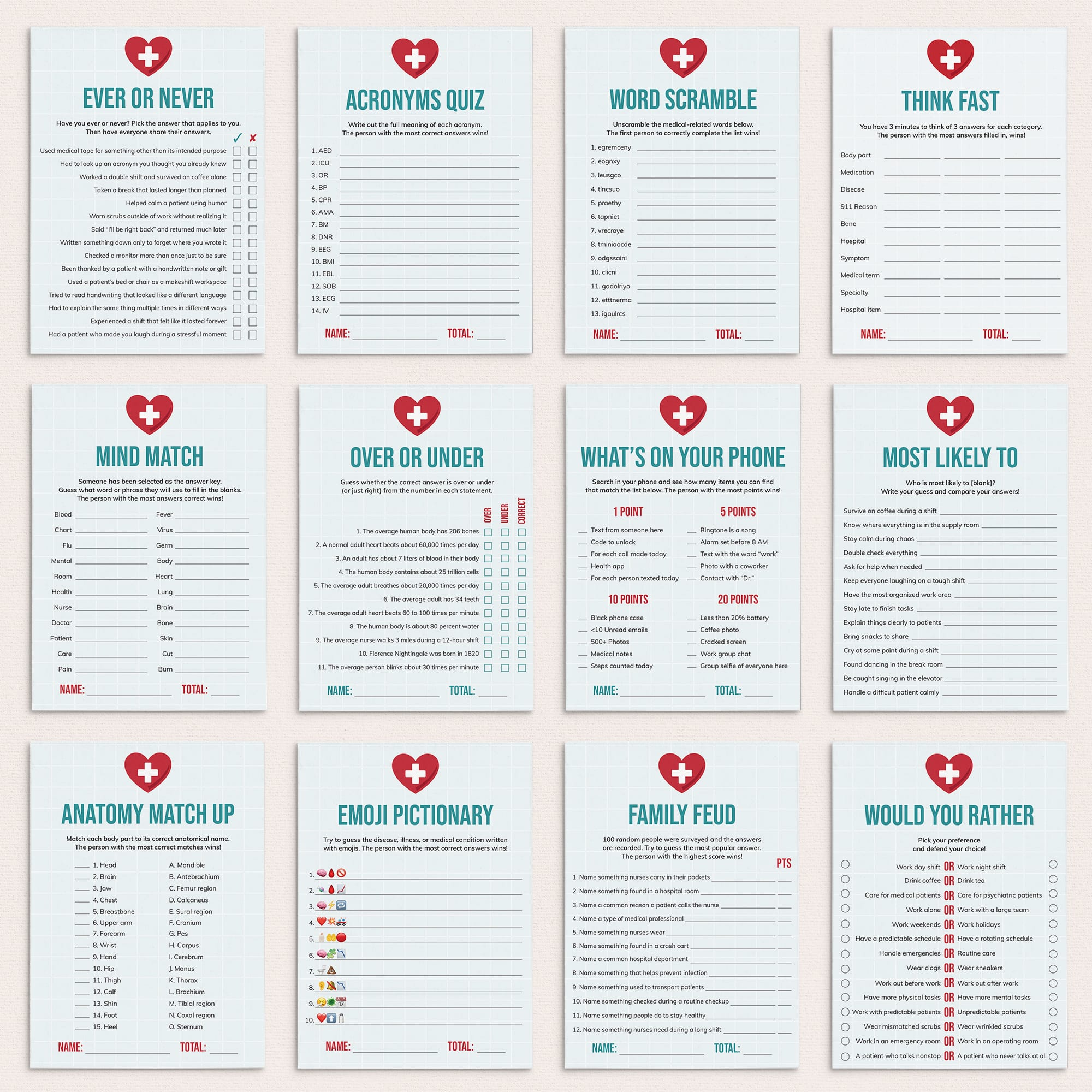 Printable Nurse Party Games and Activities by LittleSizzle