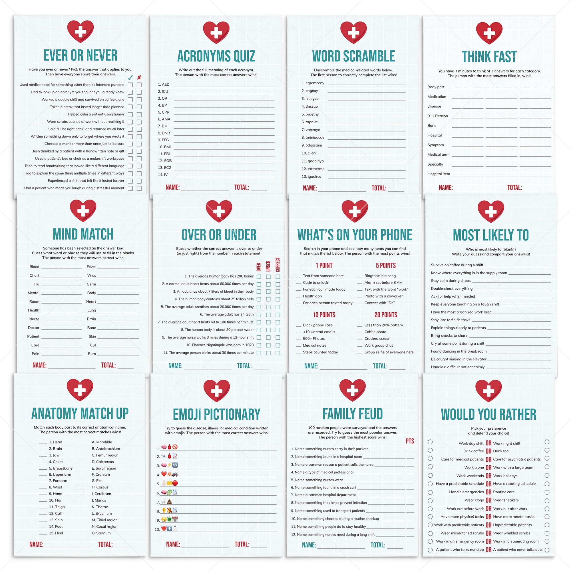 Printable Nurse Party Games and Activities by LittleSizzle