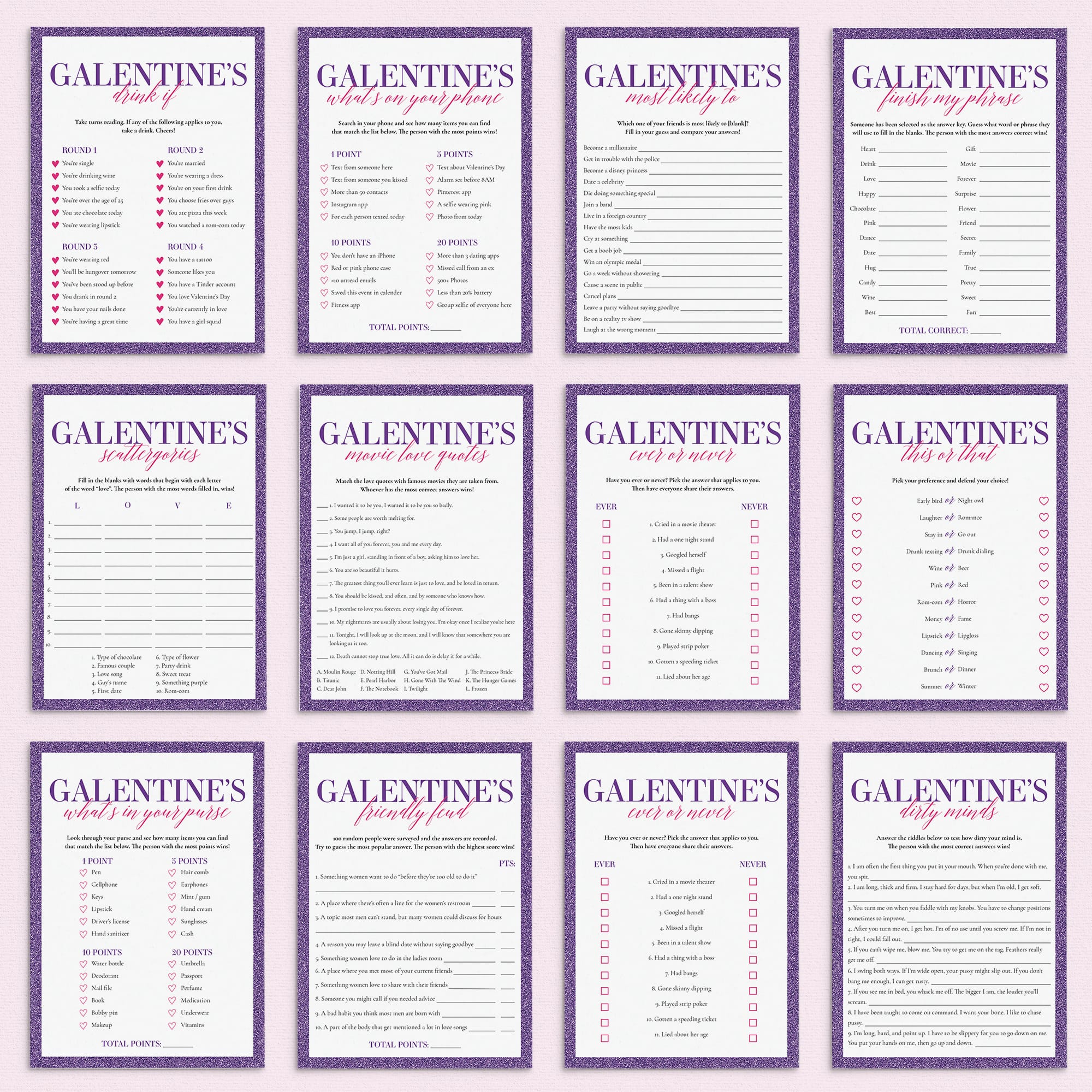 12 Printable Galentine Games by LittleSizzle