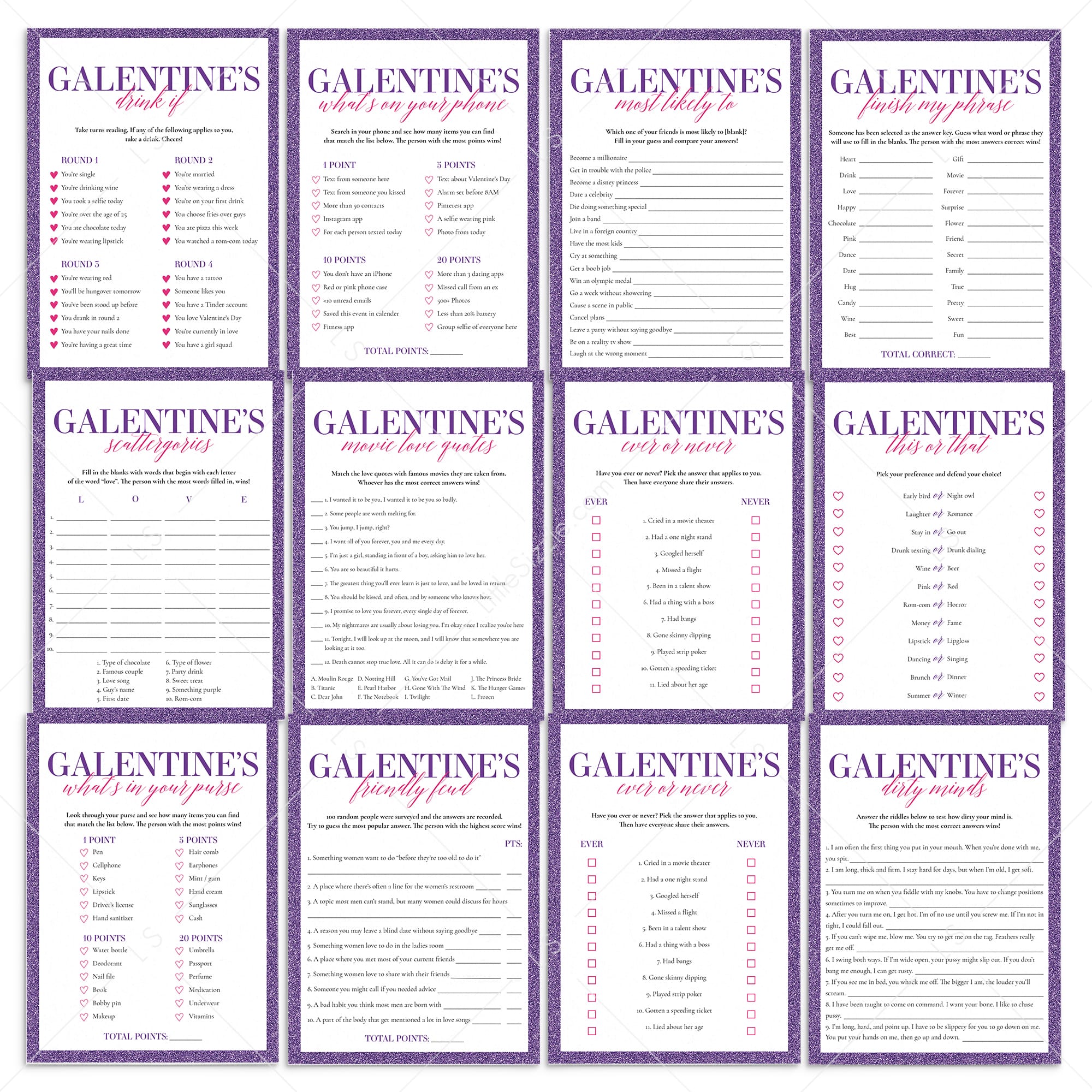 12 Printable Galentine Games by LittleSizzle