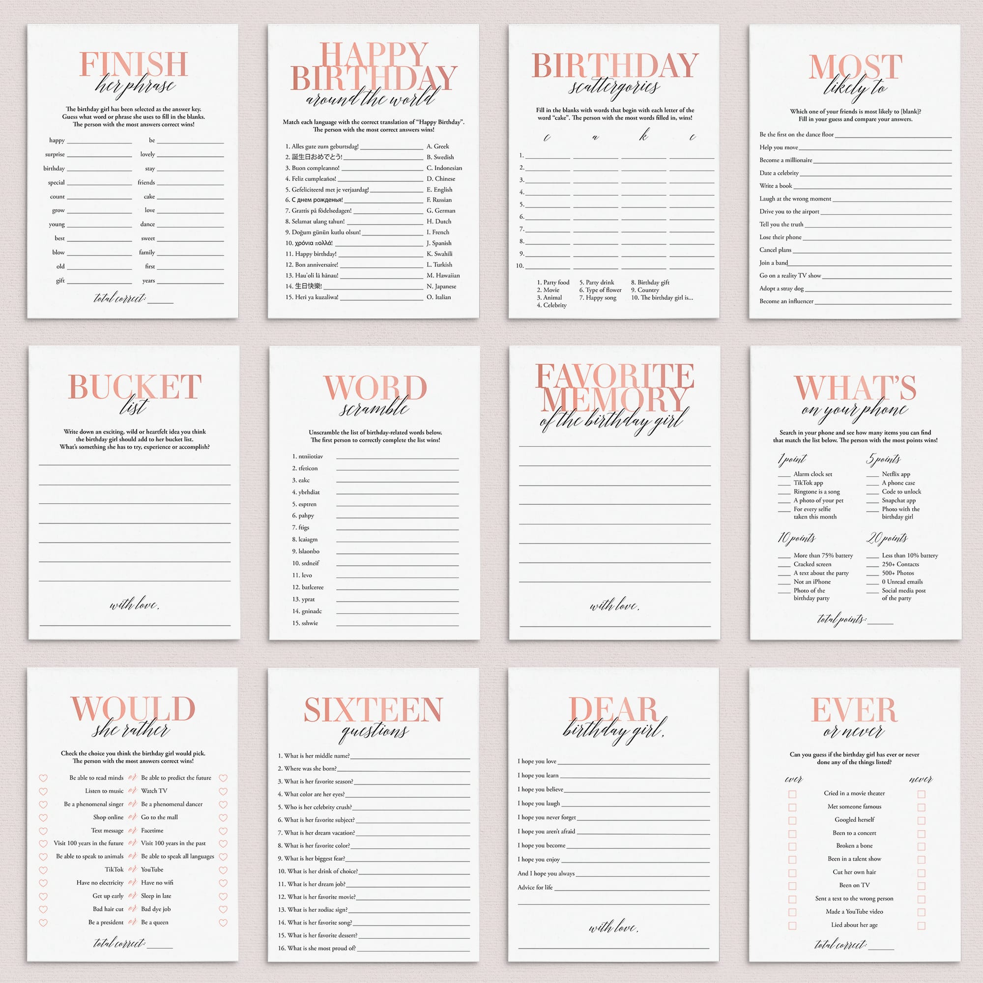Pink Sweet 16 Games Printable by LittleSizzle
