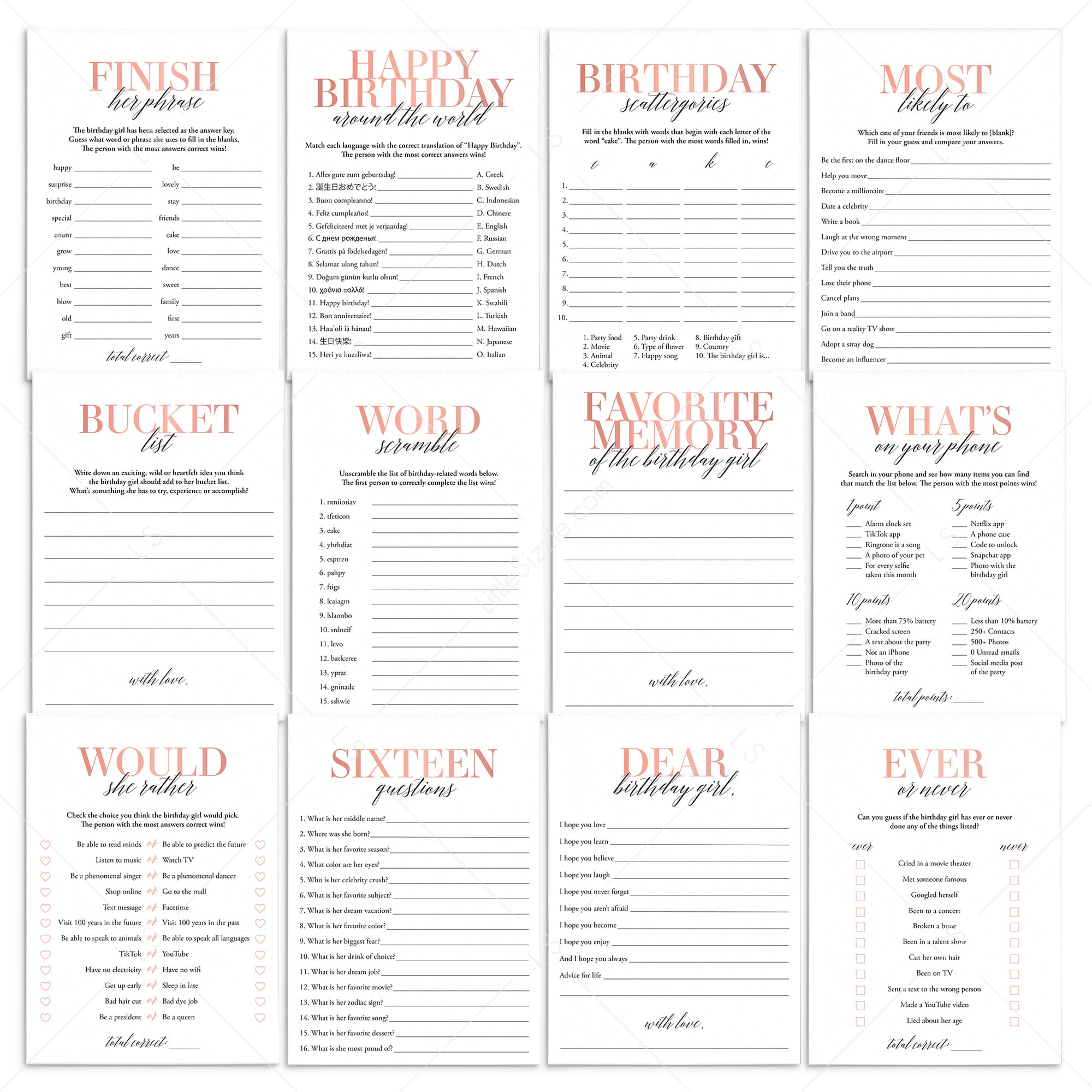Pink Sweet 16 Games Printable by LittleSizzle