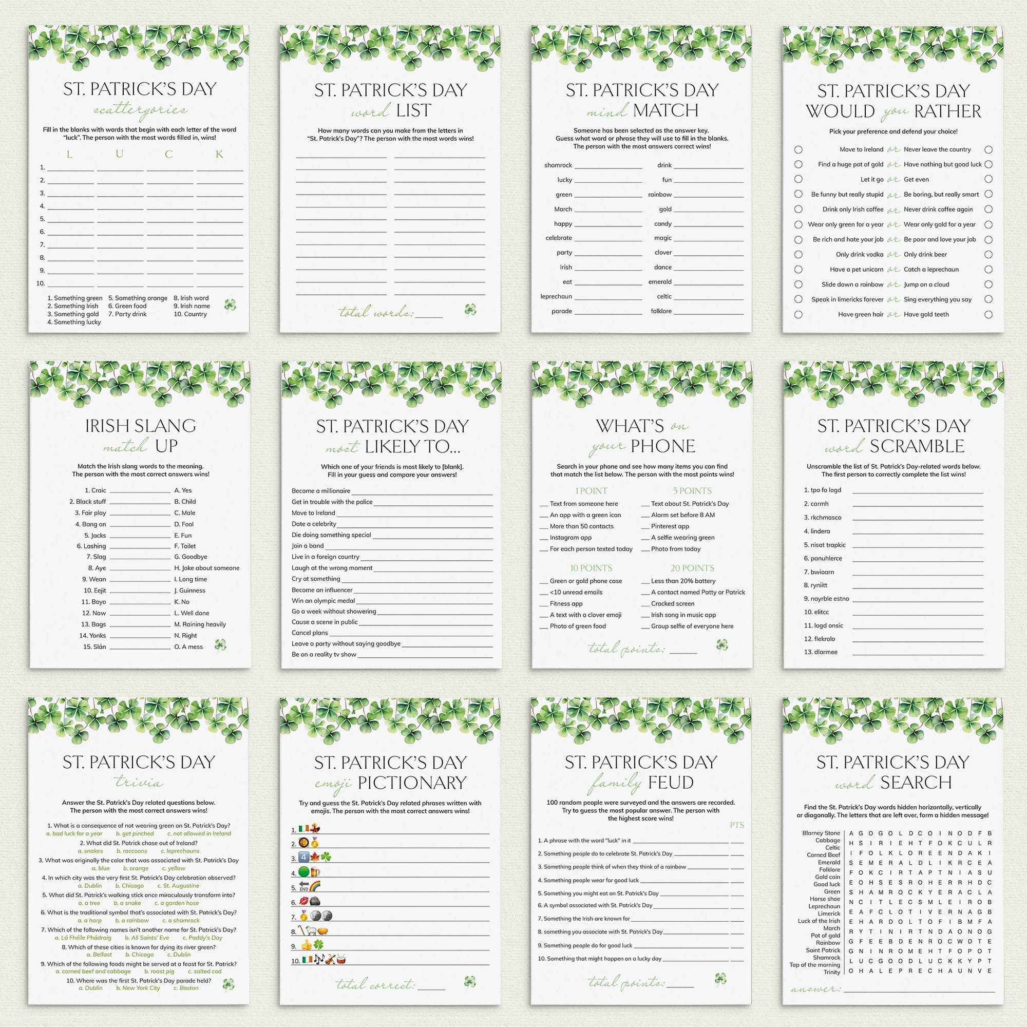 St Patricks Day Party Games Bundle Printable by LittleSizzle