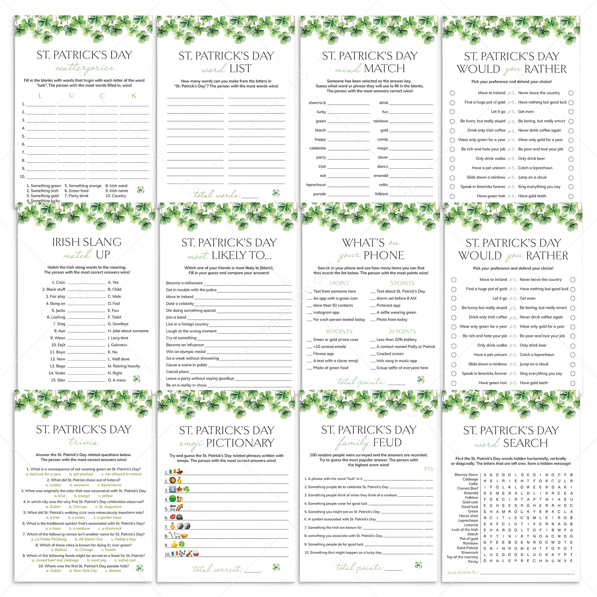 St Patricks Party Games Bundle Printable by LittleSizzle