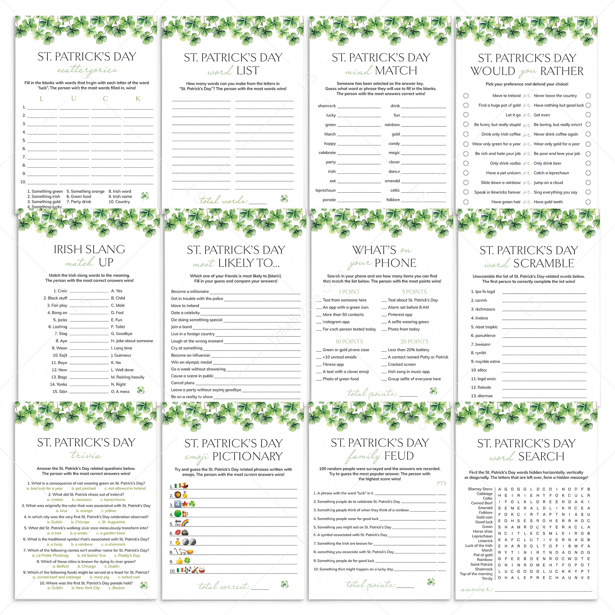 St Patricks Day Party Games Bundle Printable by LittleSizzle