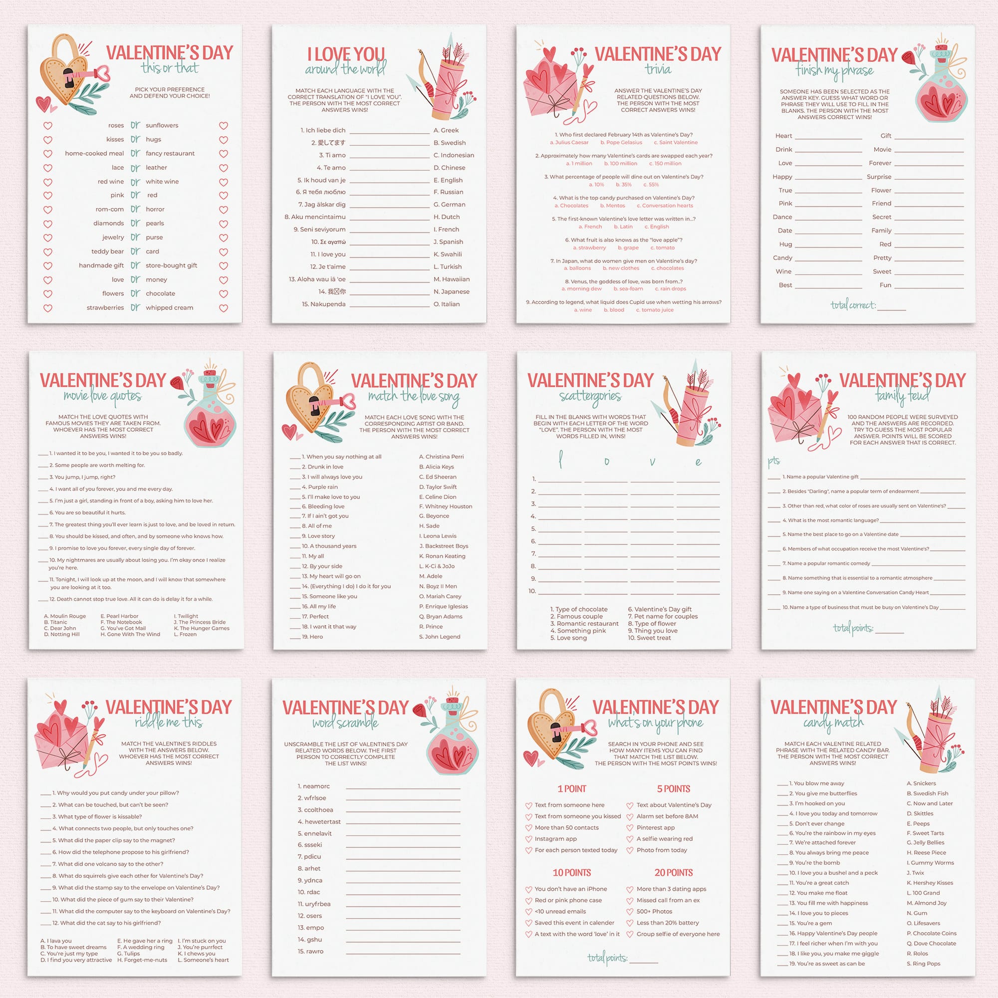 12 Printable Valentine's Games for Family by LittleSizzle