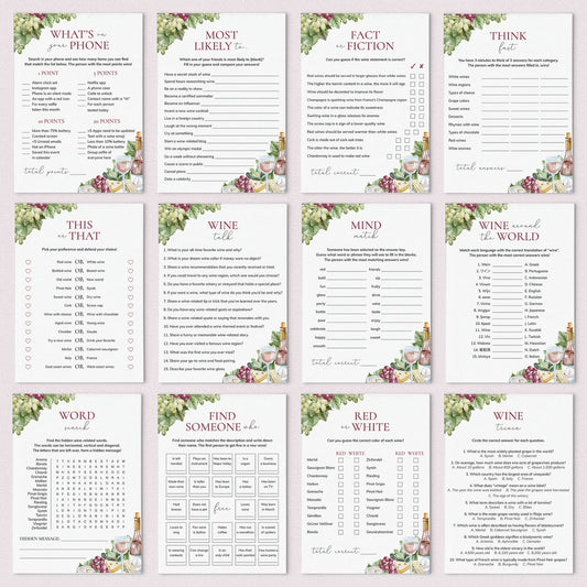 Printable Wine Theme Games Bundle by LittleSizzle