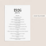 1926 Trivia Quiz with Answer Key Instant Download