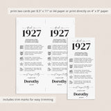 100th Birthday Place Cards Personalized Back in 1927 News Printable