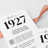 100th Birthday Place Cards Personalized Back in 1927 News Printable