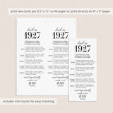 100th Birthday Party Decorations Back in 1927 Table Card