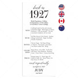 100th Birthday Party Decorations Back in 1927 Table Card by LittleSizzle