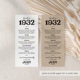 95th Birthday Gift Personalized Born in 1932 Table Card