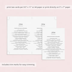 Born in 1934 Birthday Games for Her Printable