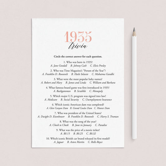 1935 Trivia Questions and Answers Printable by LittleSizzle